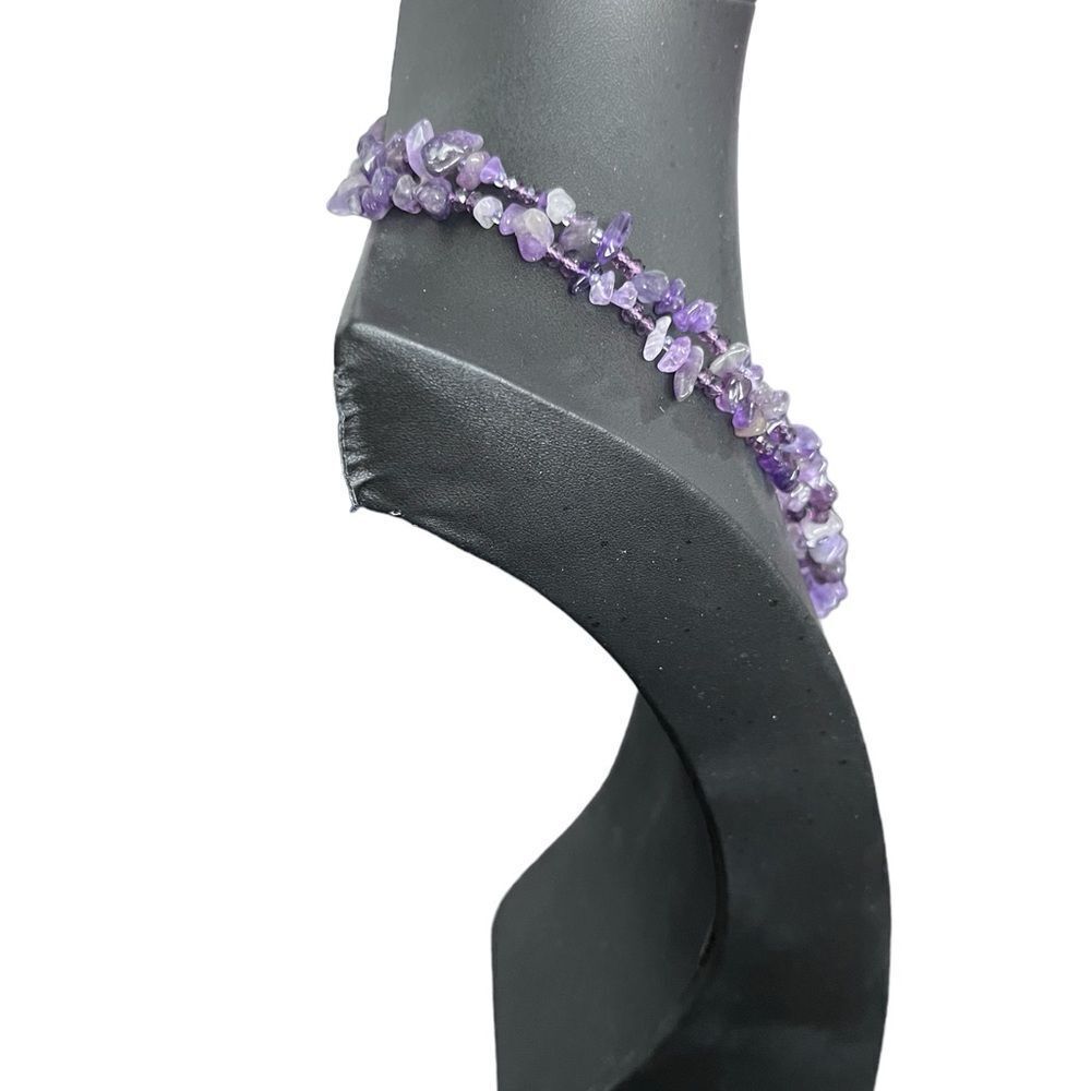 Amethyst Chip Stone Double Rope Statement Necklace - Picture 2 of 4